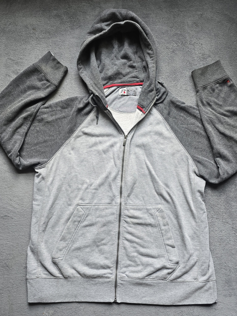 Russell Athletic Gray Hoodie with Red Accent